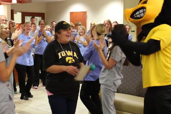 Patient exiting clinic celebration